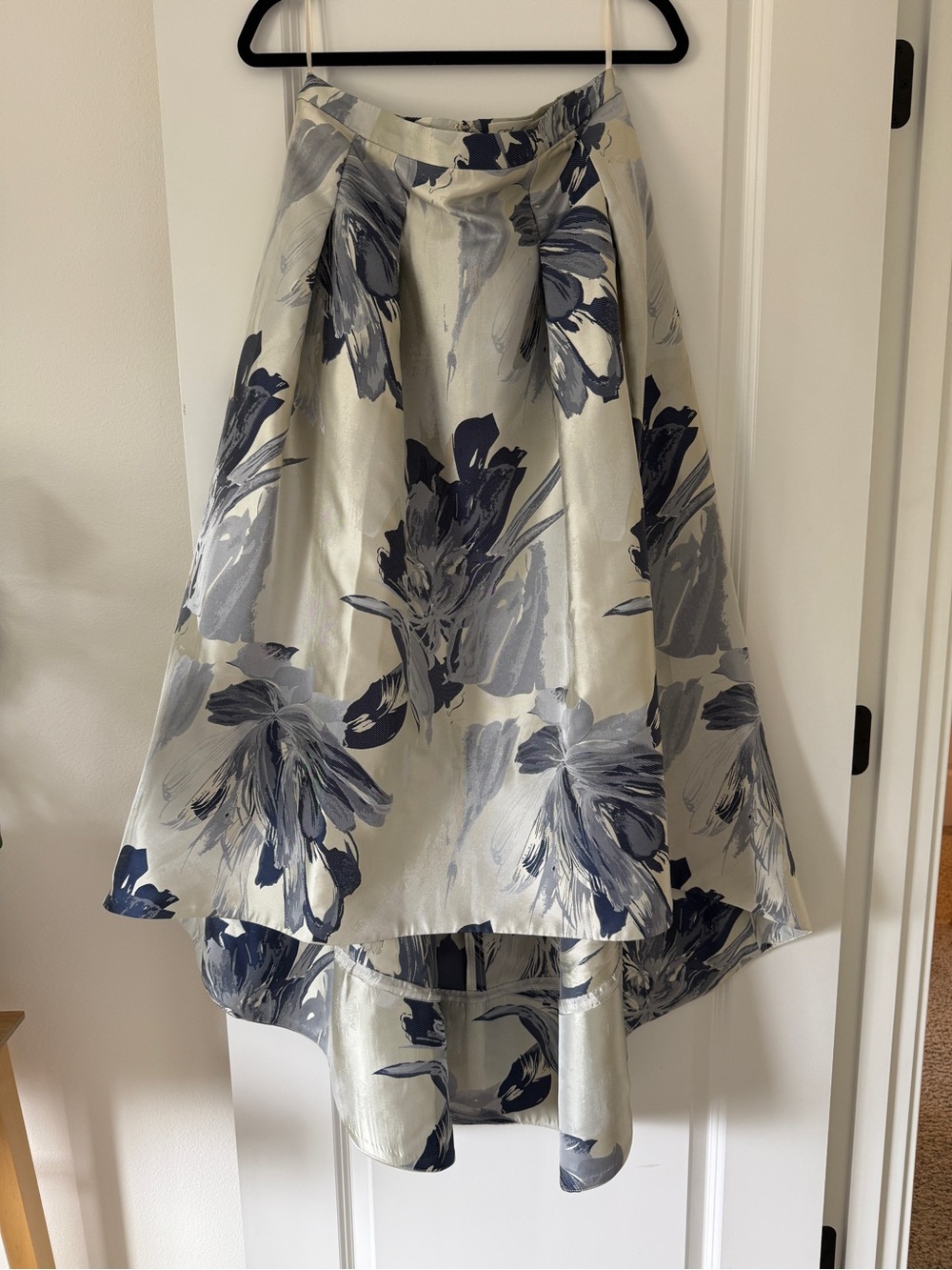 Eliza J Silver and Navy Floral High-Low Skirt